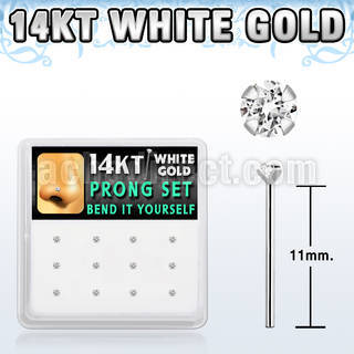 box w white 14kt gold bend it nose stud w 1.5mm clear cz