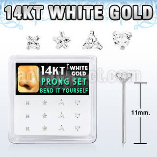 box w white 14kt gold bend it nose studs w mix shaped czs
