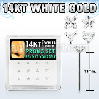 box w white 14kt gold bend it nose studs w prong set czs