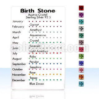 br909 silver birth stone earstuds with 2mm square crystal tops