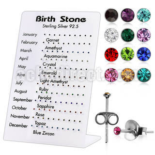 br943 silver birth stone earstuds with 1 5mm round crystal top