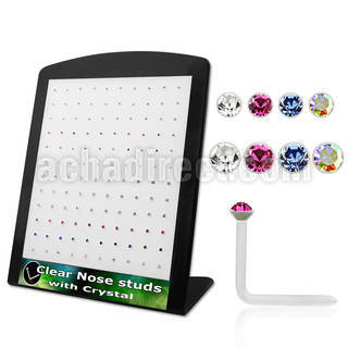 brac14 board of clear acrylic nose stud with round crystal top