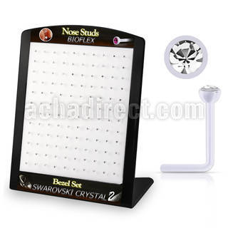 brac21 display w 120 bio  flex nose studs w 2mm clear crystal