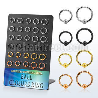brcrt4b board w anodized steel ball closure rings 14g w 4mm ball