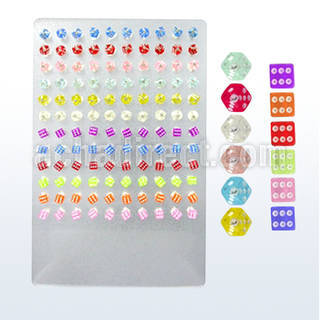 brdim stainless steel ear stud w acrylic uv dice crystal top