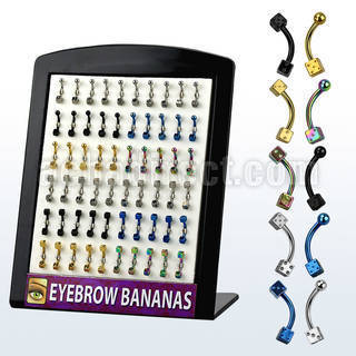 bredi anodized 316l steel eyebrow banana with 3mm dice