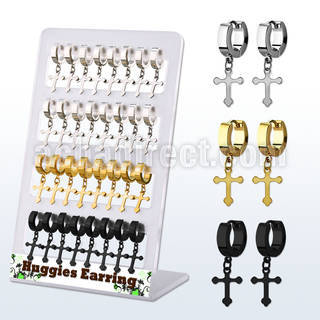 brer34 display 16 pares huggie acero inoxidable colgante cruz negro oro acero distribuidor mayorista