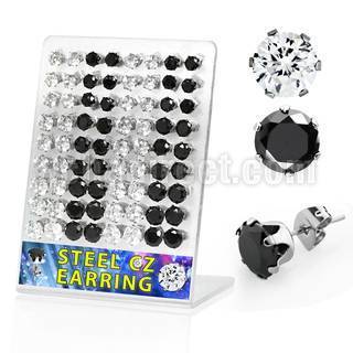 brescz4 316l steel earring stud with round prong cz stone
