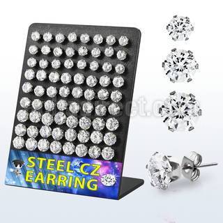 brescz 36 pcs stainless steel earring stud with prong cz stone