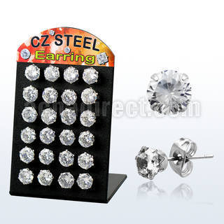 bresz9 stainless steel earring stud with 3 5mm prong cz stone