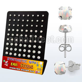 brevpo1 board w silver ear studs w prong set synthetic opal tops