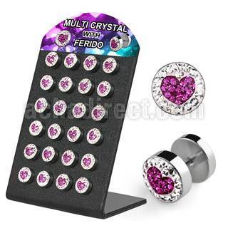 briprh8 316l steel fake plug with ferido crystal heart logo