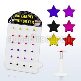 brlbi14 display expositor 24 labrets bio flexibles transparentes estrella esterlina 2mm colores 8mm al por mayor