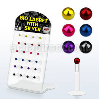 brlbi15 clear bioflex labret with color plated silver ball top