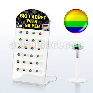 brlbi25 bioflex labret with flat silver top w gay pride
