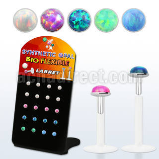 brlbi45 display w bio flex labrets w 2.5mm synthetic opal