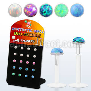 brlbi46 display w bio flex labrets w 3mm synthetic opal