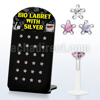 brlbi6 bioflex labret with 3mm prong star shaped cz stone