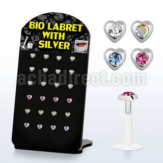 brlbi9 bioflex labret with silver heart crystal top