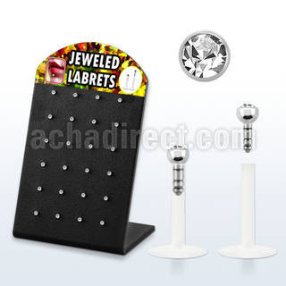 brlbic display expositor 24 labrets bio flexibles bola acero quirurgico 3mm cristal claros 8mm al por mayor
