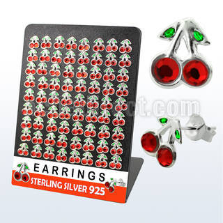 ech venta por mayor piercing oreja plata esterlina 925 esmalte cereza 1 par mayorista