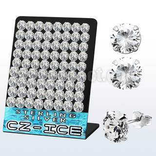 brmcz9 silver ear stud with big clear prong set round cz stone