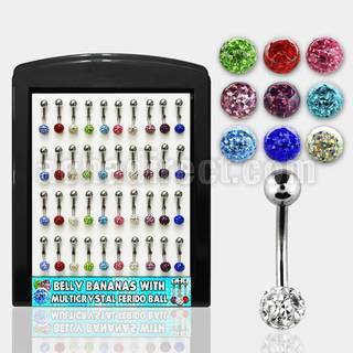 brmix17 display 40 piercings ombligo bola acero 5mm bola 6mm multi cristal ferido 10mm 14mm al por mayor