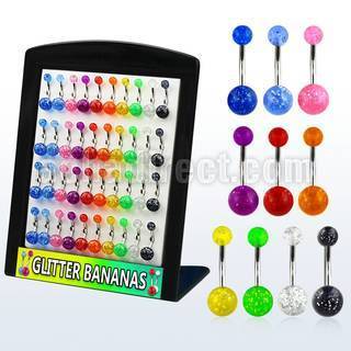 brmix19 display 40 piercings ombligo acero quirurgico bolas glitter 5 8mm 10mm al por mayor