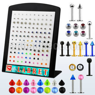 brmlb display 120 labrets variados acero quirurgico bolas conos 3mm surtidos 8mm al por mayor