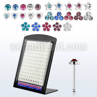 brmnb silver nose bone with assorted shaped crystal top