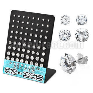 brmrdz2 silver earring stud with prong set round cz stone