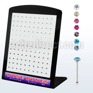 brnbm6 display w 120 silver nose bone w 1.5mm mixed crystal top
