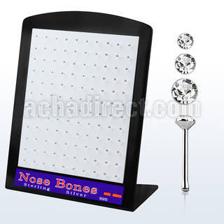 brnbmc silver nose bone with round clear crystal top