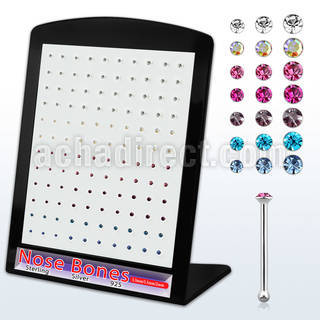 brnbmm7 display w 120 silver nose bone w assorted crystal tops