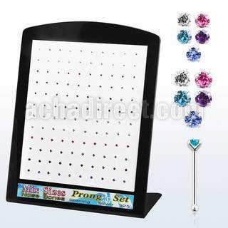 brnbpmm silver nose bone with prong assorted colored crystal top