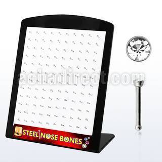 brnbs20c board of 316l steel nose bones with 2mm clear crystal