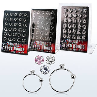 brnhm18 board silver noose hoops w 2mm prong set round cz stone