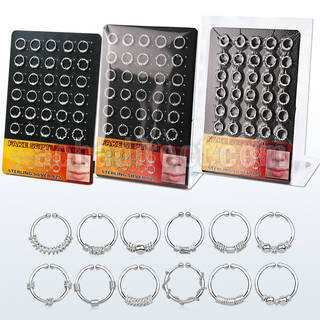 brnhm20 display w 36 pcs. of assorted silver fake septum rings