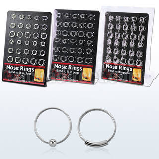 brnhm2 board of sterling silver nose hoops with without ball