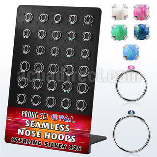 brnhm30 board w 60 silver seamless nose hoop 2mm synthetic opal