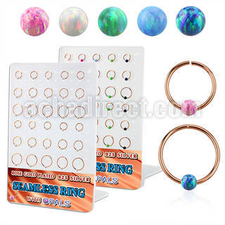 brnhm44 board w rose gold plated silver seamless ring w 3mm opal