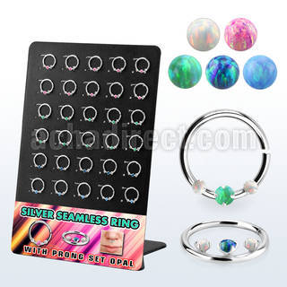brnhm53 board w silver seamless septum ring w a prong sent opals