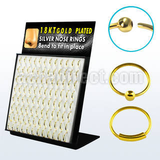 brnhmx3 display of gold silver nose hoops with without ball