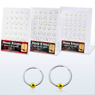 brnhp5 display of sterling silver nose hoops with w o ball