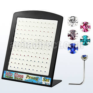 brnspmm silver nose stud with round prong colored crystal top