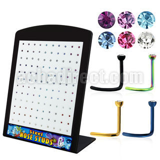 brnstc anodized 316l steel nose screw with colored crystal top