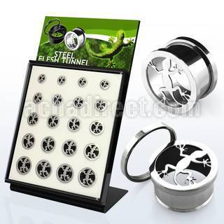 brpg147b board w steel screwfit flesh tunnel with lizard logo