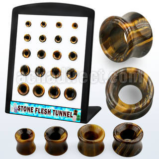 brpg190 display w of double flared tiger eye stone flesh tunnels