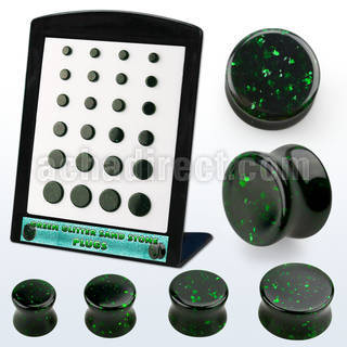 brpg209 display w green glitter sand stone double flared plugs