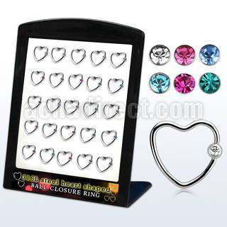brpg233 display w 25 steel heart ball closure rings w 3mm ball